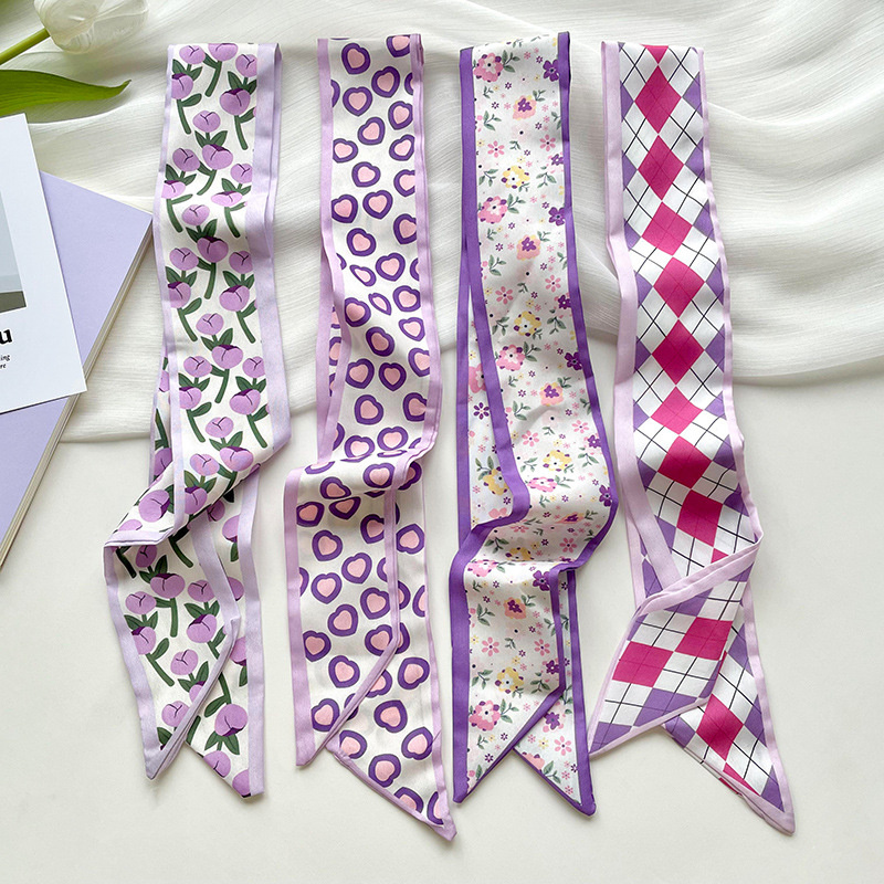 Silk Neck Scarf - جديد فاخر ضيق قصير المرأة وشاح
