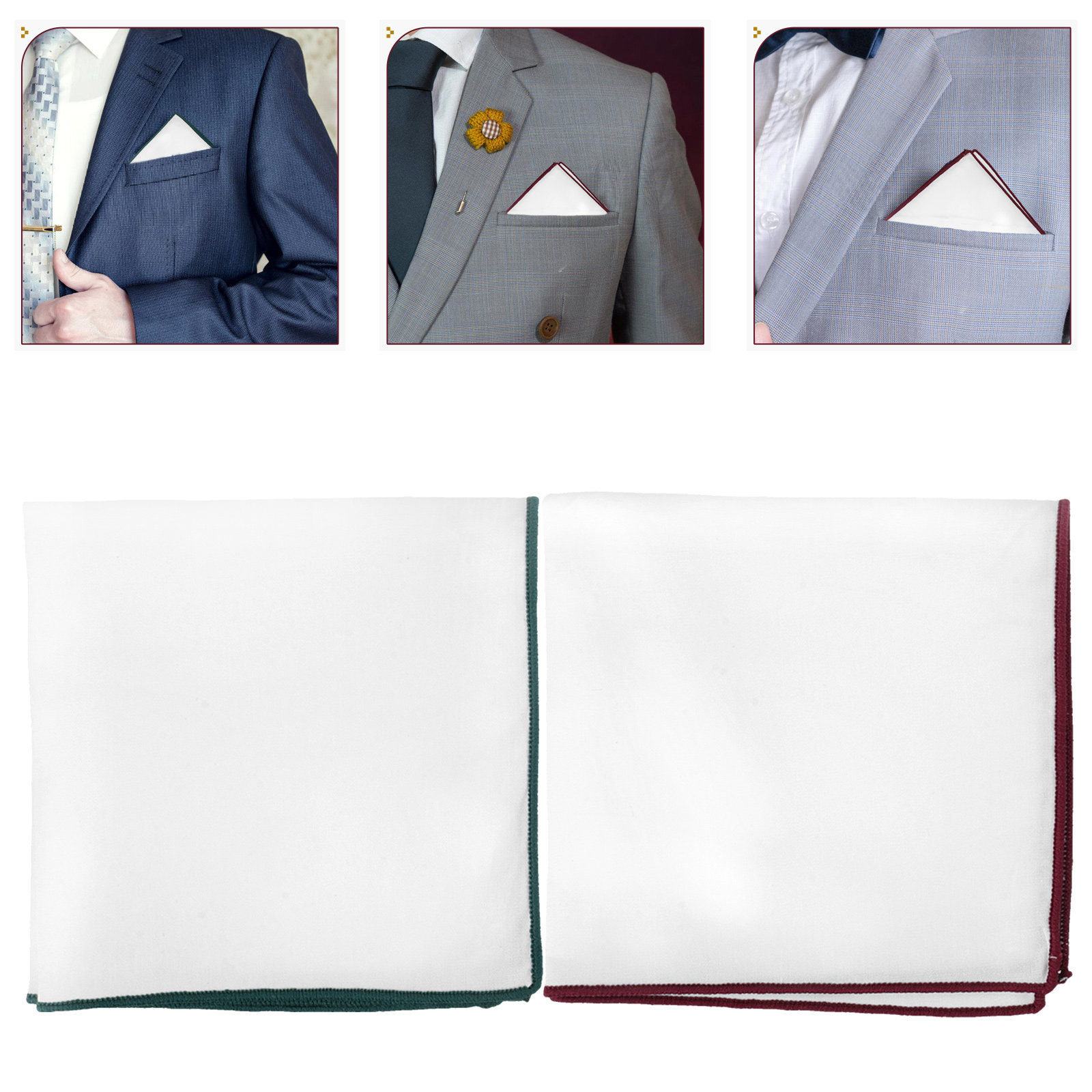Handkerchief Cotton Men - قطعتان من مناديل الجيب القطنية البيضاء
