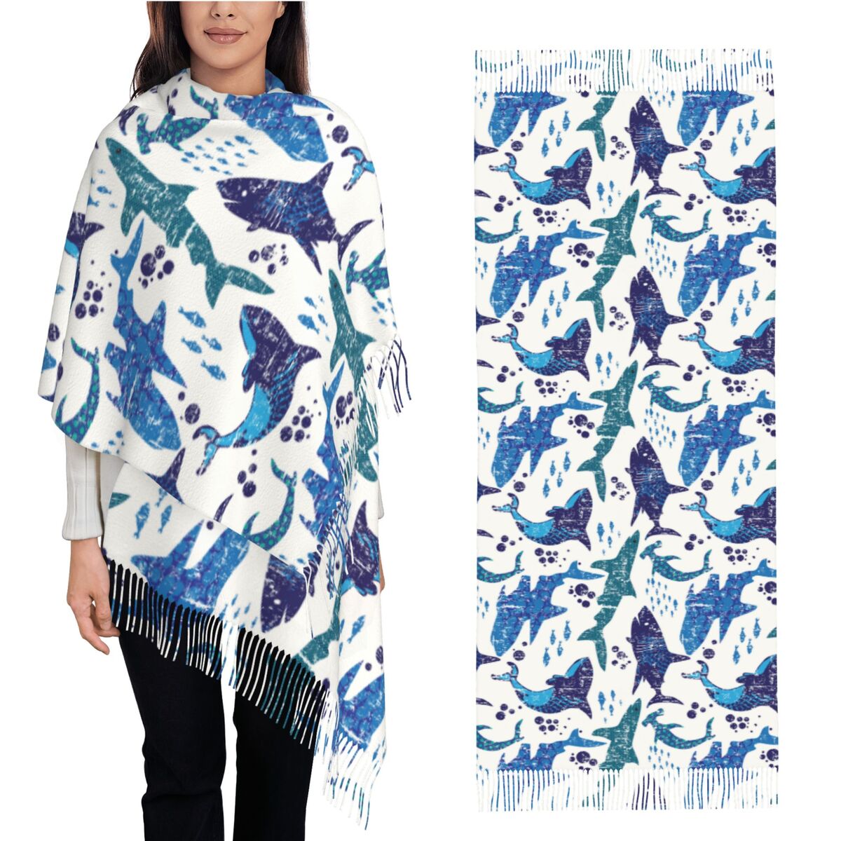 القرش تحت الماء العالم المحيط  - مراجعة Pashmina Wrap Large وسعره